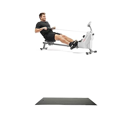 Sunny Health & Fitness Smart Compact Magnetic Rowing Machine with Exclusive SunnyFit® App Enhanced Bluetooth Connectivity SF-RW521020 + Home Gym Foam Floor Protector Mat
