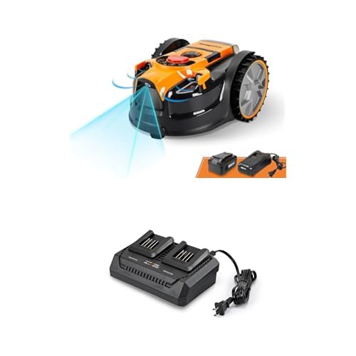LawnMaster OcuMow™ Perimeter Wire Free Robot Lawn Mower+ LawnMaster MX24V Dual-Battery Charger – 24LFC15-ETL