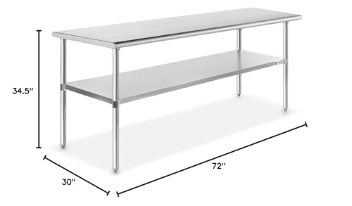 GRIDMANN Stainless Steel Work Table 72 x 30 Inches, NSF Commercial Kitchen Prep Table with Under Shelf for Restaurant and Home