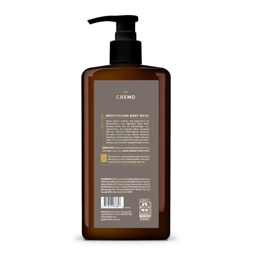 Cremo Rich-Lathering Vintage Suede Body Wash for Men, A Vintage Suede with Notes of White Moss and Rich Amber, 32 Fl Oz