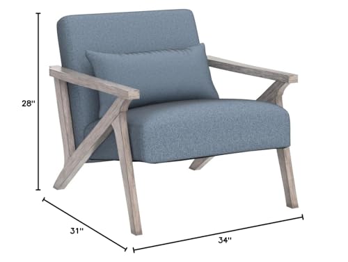 INZOY Mid Century Modern Chair with Wood Frame, Upholstered Armchair with Waist Cushion, Accent Chair for Living Room Bedroom Apartment, Easy Assembly, Blue
