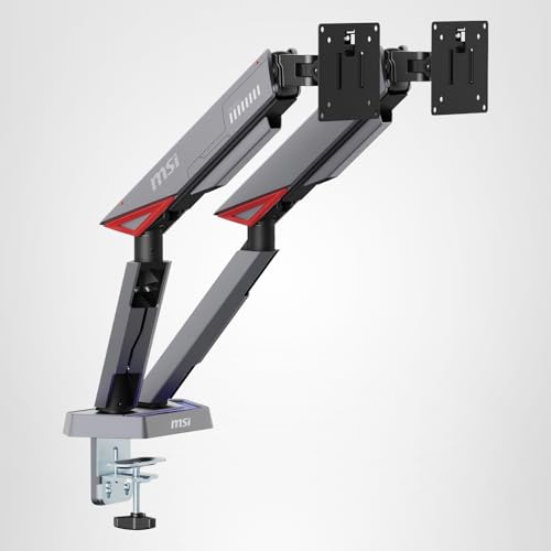 MSI MPG MT161DR - Premium RGB Dual Monitor Stand Arms, 17-38" Support, VESA Compatible, Adjustable Spring Assisted Mount, 35.2 lbs per Screen Capacity, Clamp & Grommet, Quick Release Plate - Black