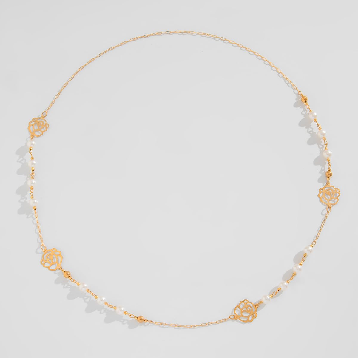 Long Pearl Necklaces for Women Long Chain Necklace Dainty Gold and Layered Pearl Necklace Statement Sweater Strand Chain Jewelry (Flower pearl)