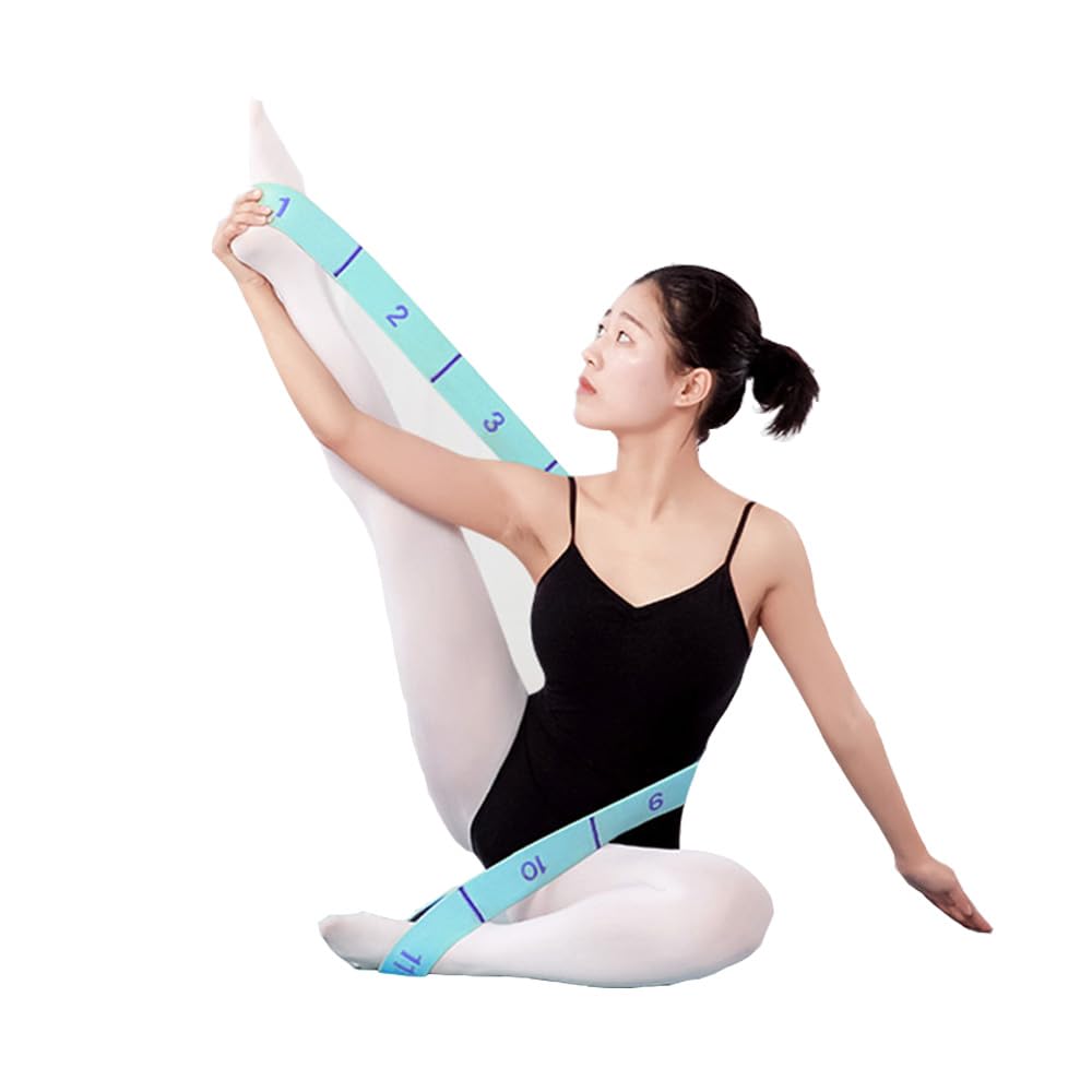 2 PCS 11 Grids Adjustable Yoga Stretch Band, Elastic Stretching Strap, Leg Stretch Equipment Flexibility Resistance Stretch Band for Physical Stretching, Pilates, Ballet, Dance (Gray+Blue)