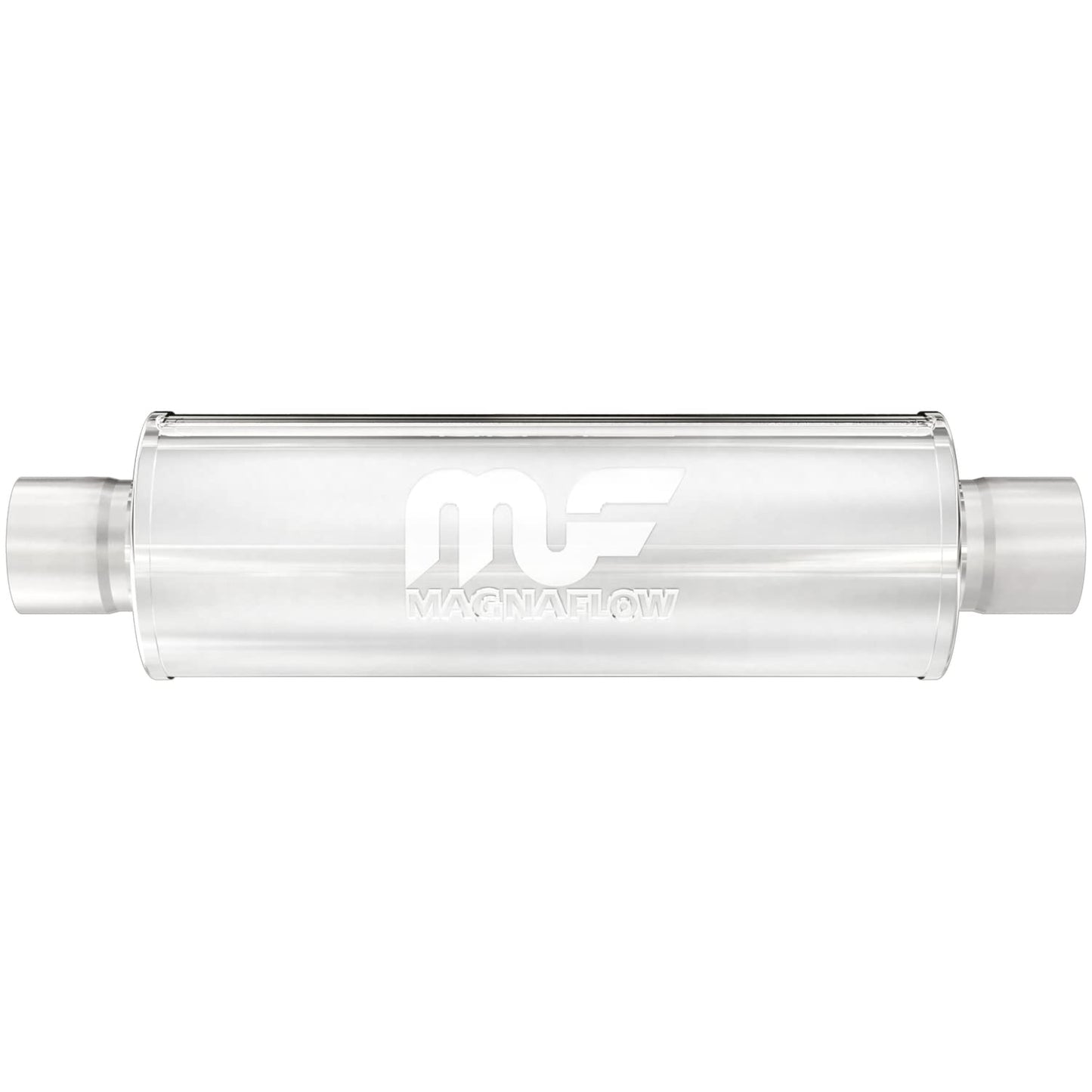 MagnaFlow Performance Exhaust Muffler 10416: 2.5"/2.5" Inlet/Outlet, 4x4x14" Round, Stainless Steel, Satin Finish