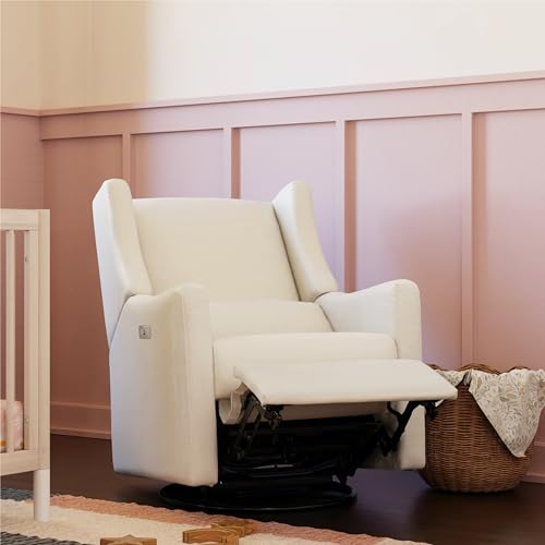 Babyletto Kiwi Glider Recliner Nursery Chair w/ USB Ports - GREENGUARD Gold Certified - Water & Stain Resistant Glider Rocking Chair - Electronic, 270° Swivel, Performance Cream Eco-Weave