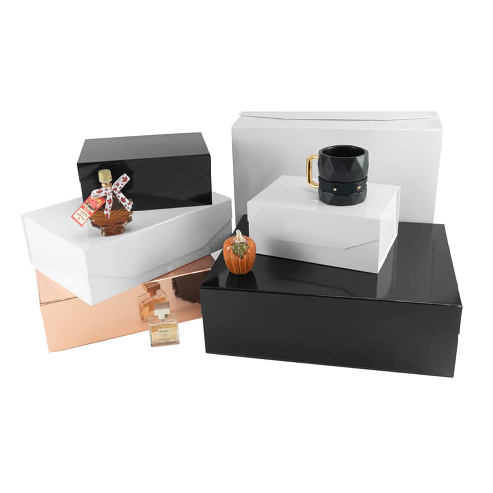 PACKGILO Black Extra Large Gift Box with Lid 2 Pcs 16.5 x 13 x 5.3 Inches, Gift Box large Black Gift Boxes for Presents Clothes Robe Wedding Dress Sweater,Reusable Foldable Bridesmaid Proposal Box(Glossy)