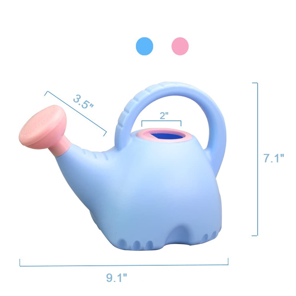 LOYUYU 0.4 Gallon Plastic Watering Can Small Lightweight Cute Indoor Outdoor Garden Plants, Watering Can with Shower Head Elephant: Pink Body Blue Head