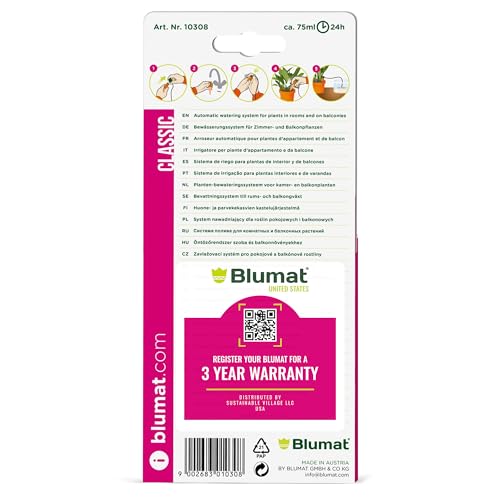 Blumat Classic Self-Watering Stakes - Prevents Overwatering and Underwatering for Healthy Growth While You are Away - Ideal for Indoor Plant Watering, 3 Pack, wo Adapter