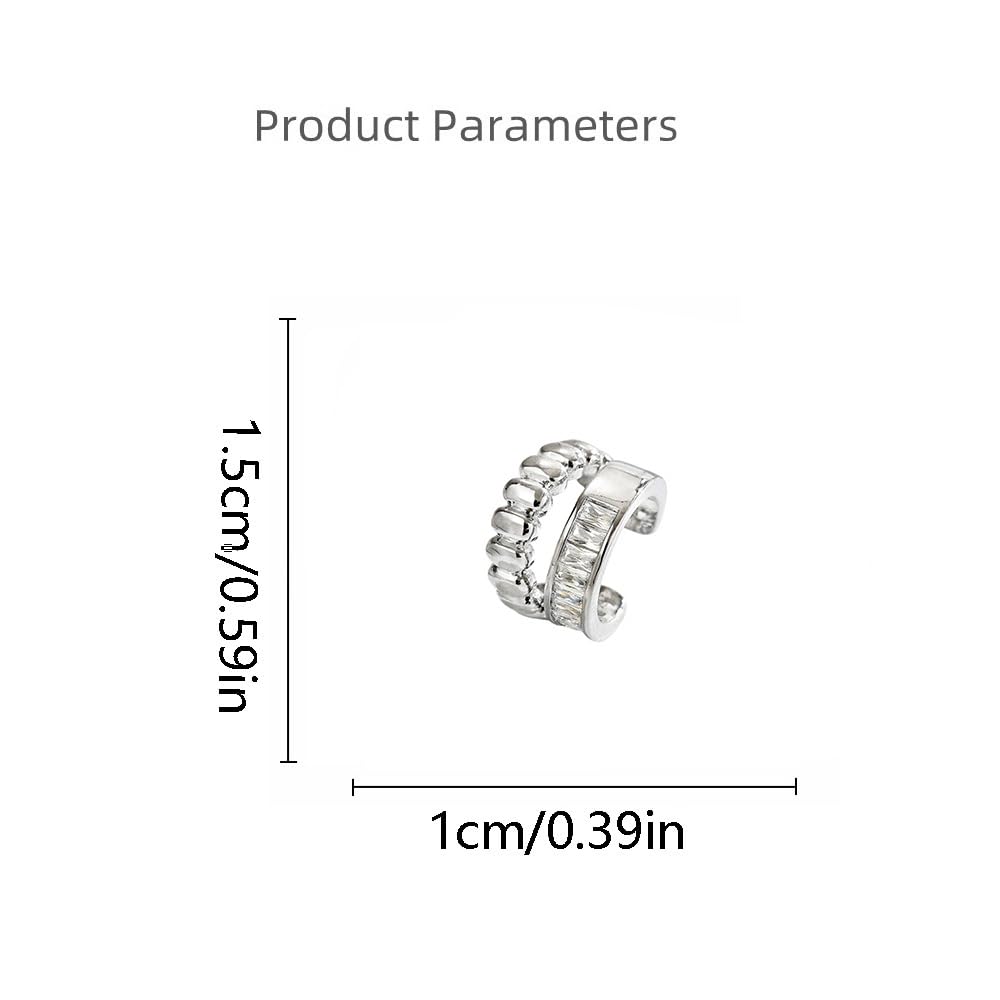 Kokoma Double Layered Cubic Zirconia Ear Cuff for Women C-Shaped Cartilage Tragus Earring Dainty Non-Piercing Clip On Hoop Fashion Ear Jewelry