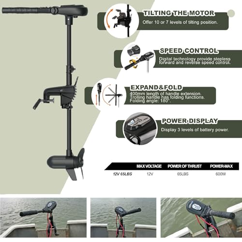 Zichen Haswing Protruar Transom-Mount Brushless Trolling Motor - 12V 65LBS Thrust, 35in. Shaft for Kayka Fishing Boat in Freshwater & Saltwater