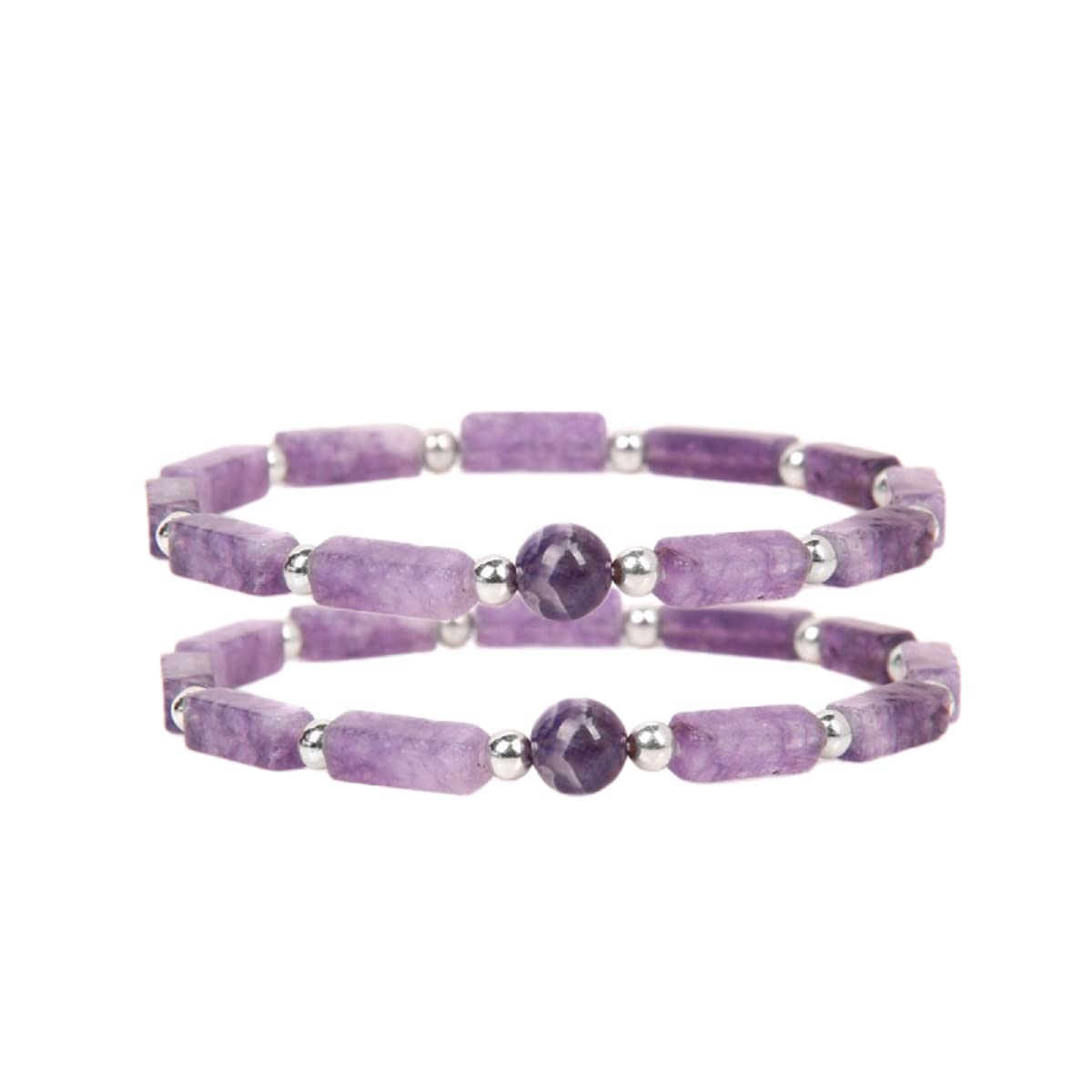 Fuqimanman2020 2pcs Natural Purple Stone Body-purify Stretch Bracelet Amethyst Healthy Weight Loss Chakra Energy Healing Crystals Slimming Gemstone Quartz for Women Unisex Jewelry-2pcs