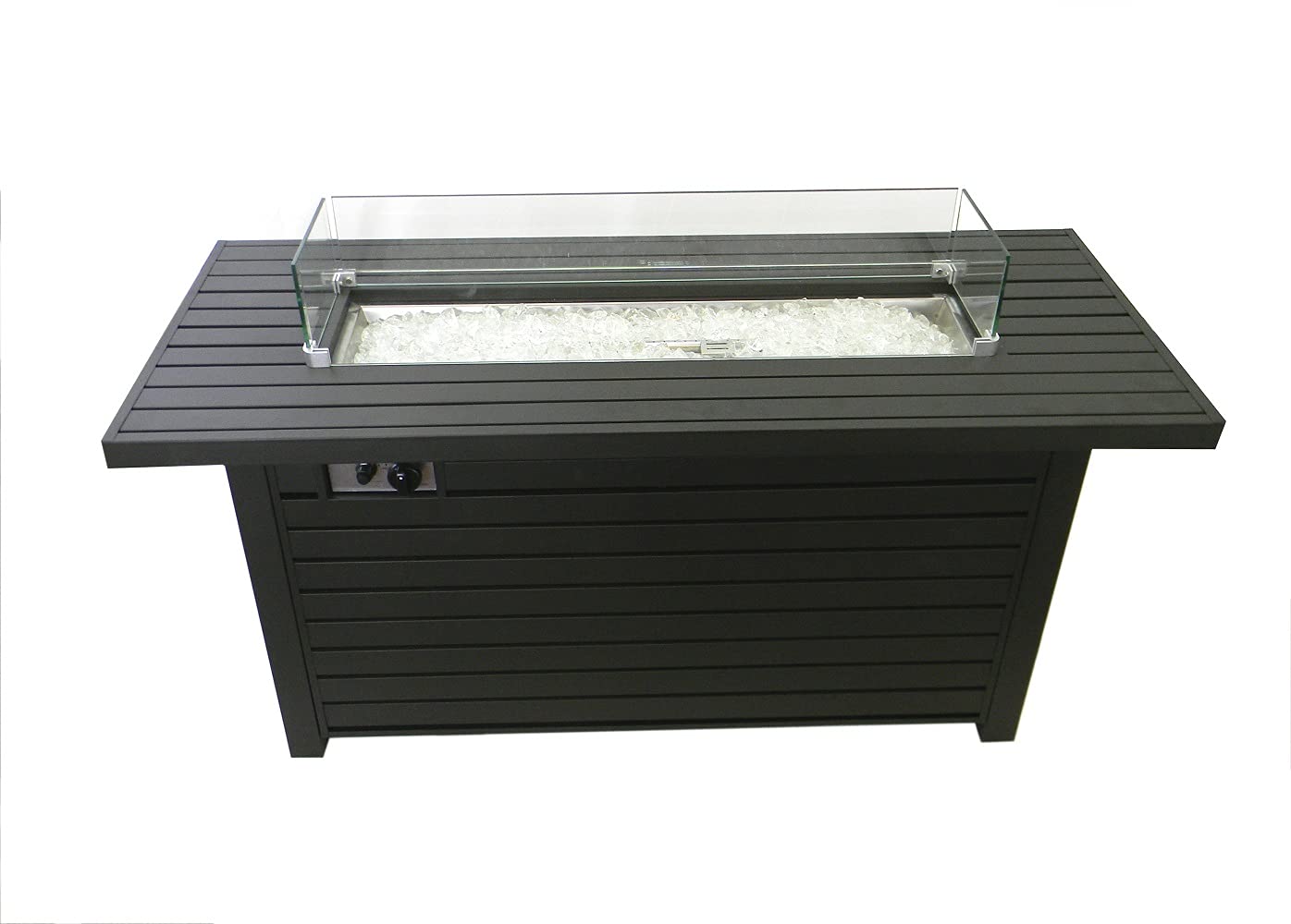 PrimeGlo 54'' Propane Fire Pit Table with Lid, Wind Screen, 50000BTU, Fire Glass, Rectangular Fire Pit Table, Black Mocha Finish