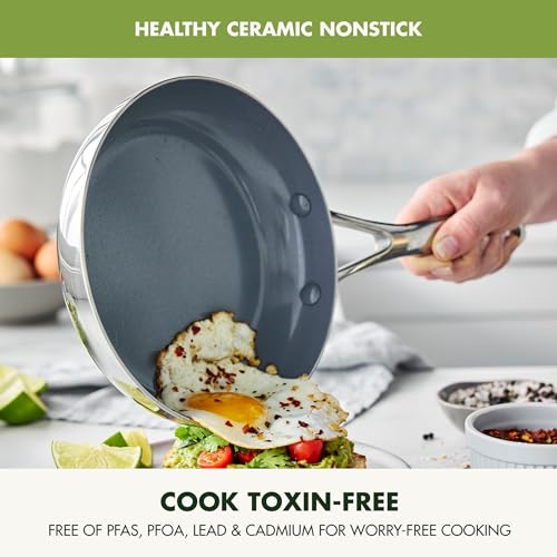 GreenPan Valencia Pro Tri-Ply Stainless Steel 10 Piece Cookware Set, PFAS-Free Ceramic Nonstick Coating, Induction Ready Pots & Pans, All Cooktops, Dishwasher & Oven Safe to 600F
