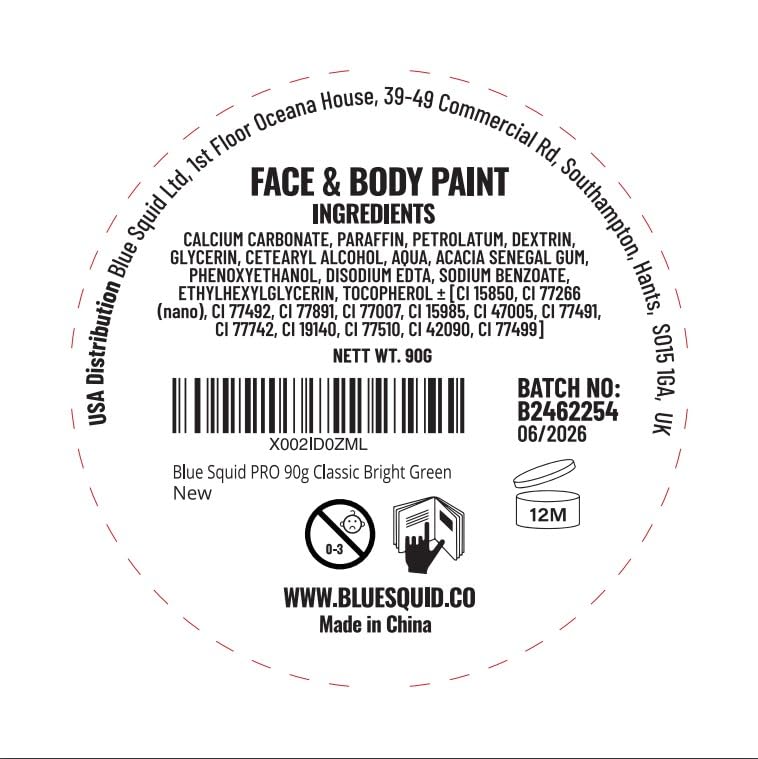 Blue Squid PRO Face Paint - Professional Water Based Single Cake Facepaint & Body Paints - SFX Makeup, Kids Adults Face Painting for Costume, Halloween, Cosplay - Classic Bright Green 90g / 3oz