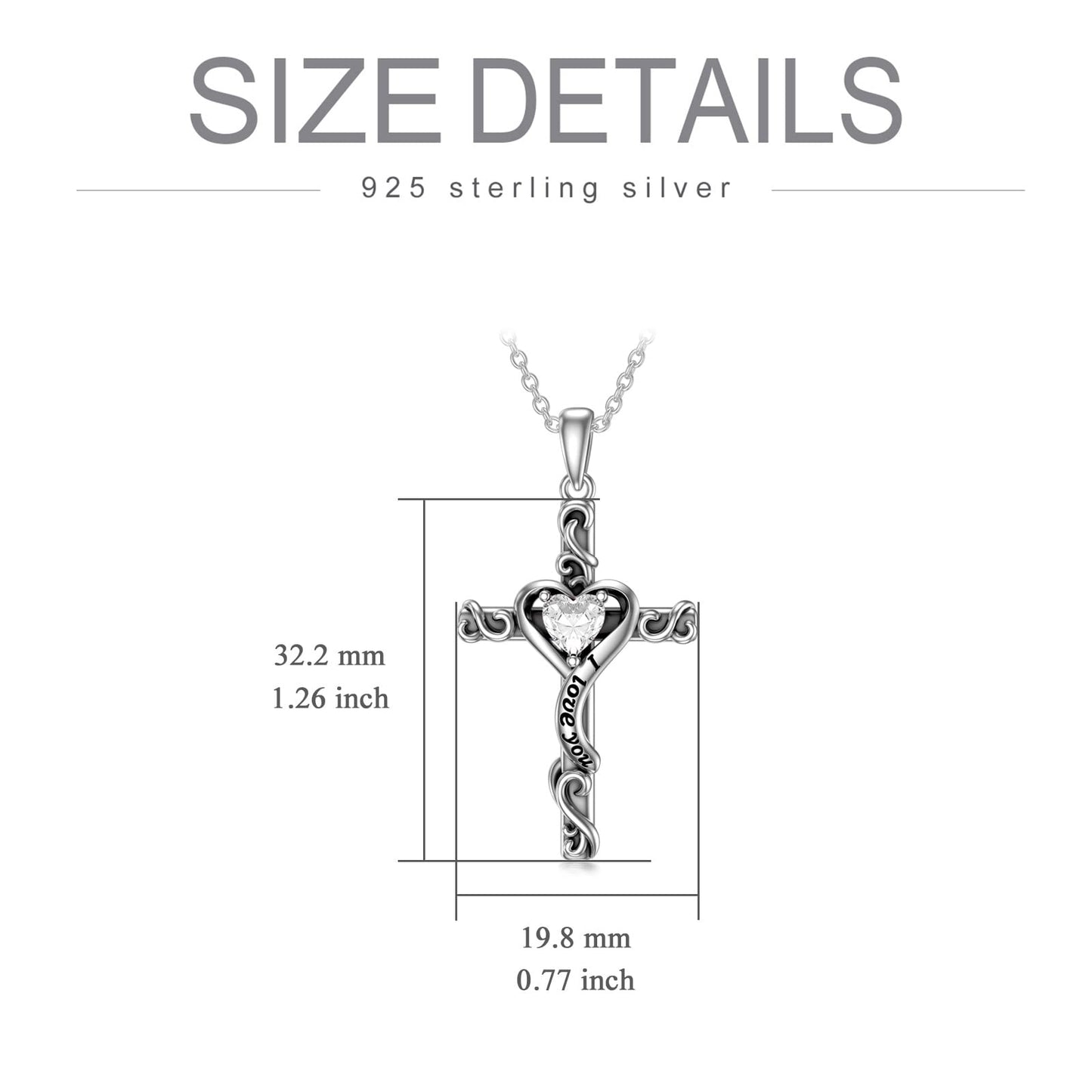 TOUPOP Diamond Cross Necklace for Women Sterling Silver April Birthstone Cross Pendant Necklace Heart Love Jewelry for Her Girlfriend Wife Mom Anniversary Birthday Mothers Day Gifts