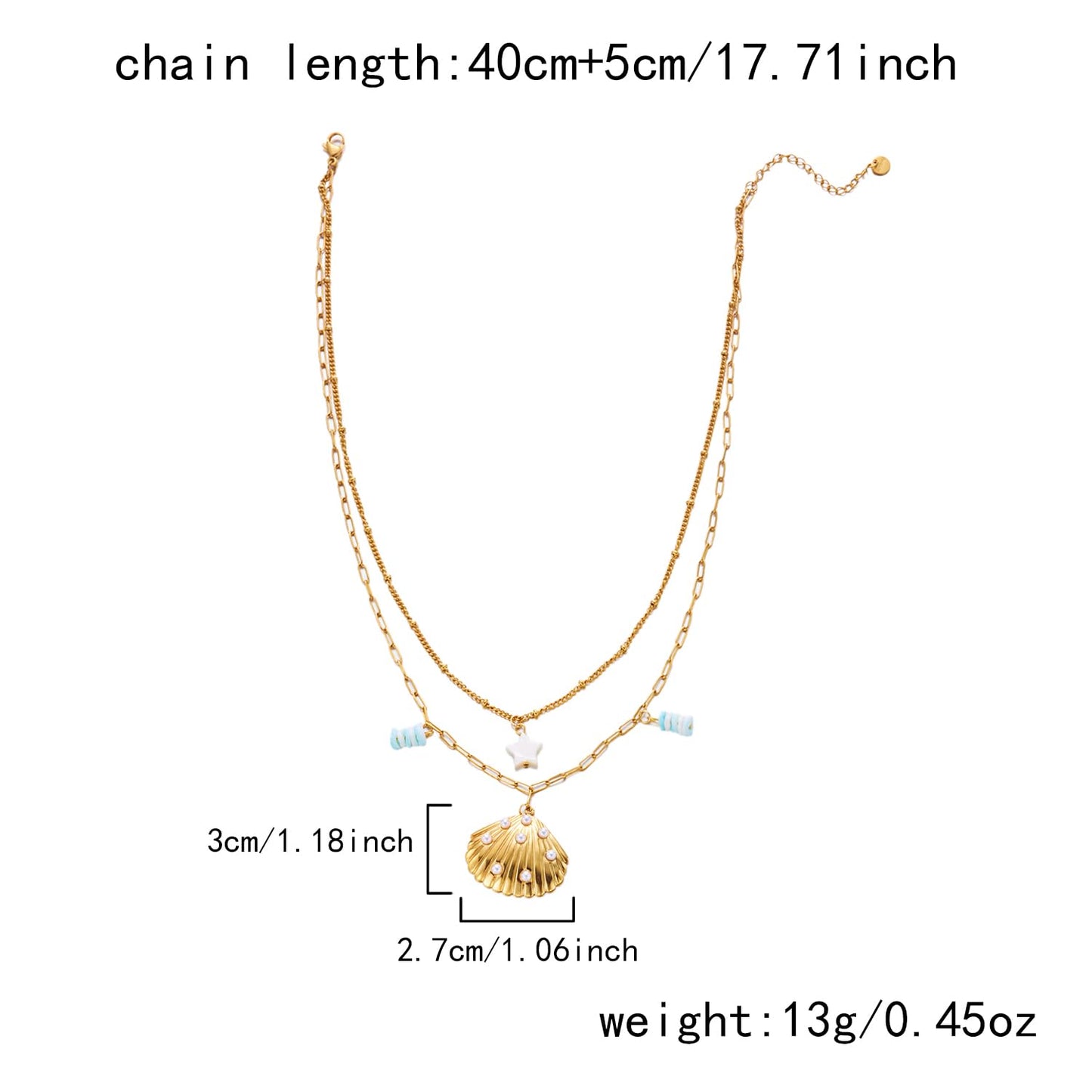 Harlermoon Gold Starfish Necklace for Women - 18K Gold Plated Stainless Steel Ocean Beach Jewelry, Sea Turtle Shell Pearl Pendant, Waterproof Non Tarnish Snake Chain Choker, Summer Vacation Mermaid Gifts (Shell Pearl Star)