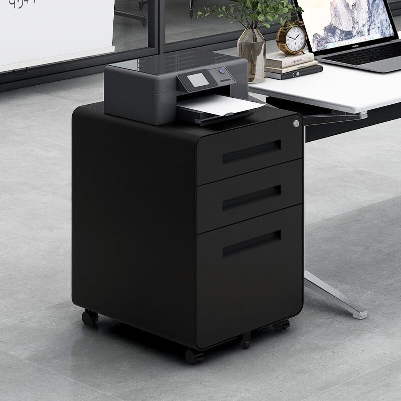 GarveeHome 3 Drawer Mobile File Cabinet with Lock, Under Desk Metal Filing Cabinet for Home Office, Under Desk Storage with 5 Wheels for A4/Letter/Legal Size, Fully Assembled