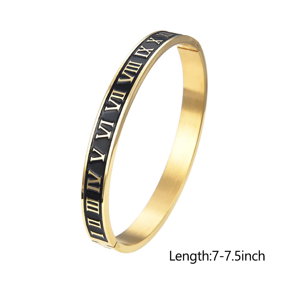 WFYOU 3PCS Stainless Steel Bracelets for Men Gold Roman Numeral Bangle Bracelet Twisted Cable Bracelet Adjustable Cuff Bracelet Mens Luxury Jewelry Bracelets Gifts(I:Black)