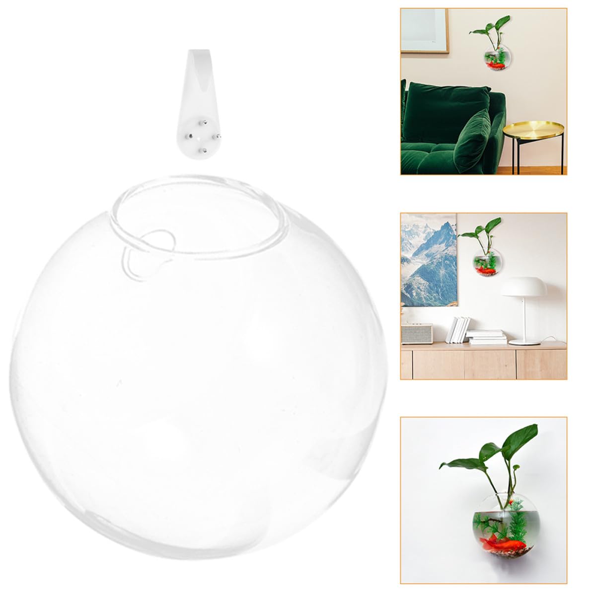Ipetboom Wall Mounted Hydroponic Planter Vase Set, 4pcs Small 10cm Glass Hanging Terrarium with Invisible Nail and Crystal Mud for Indoor Plant Propagation and Home Décor