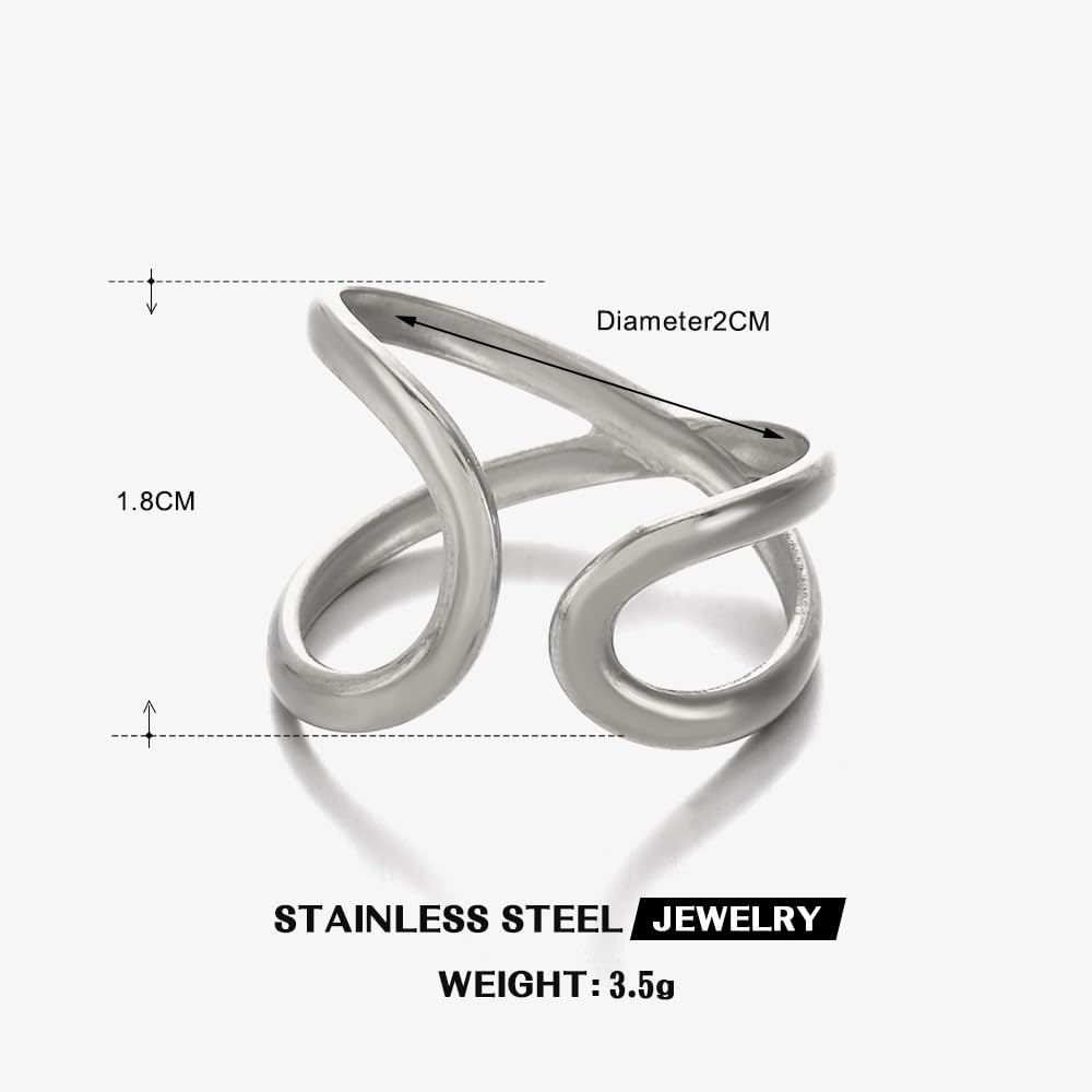 AIETUE Chunky Rings For Women, Gold Silver Thumb Ring Asymmetrical Wavy Curve Ring Adjustable Non Tarnish Dainty Stainless Steel New Year Anniversary Birthday Jewelry Gift (Voguish-Silver Gen 2)
