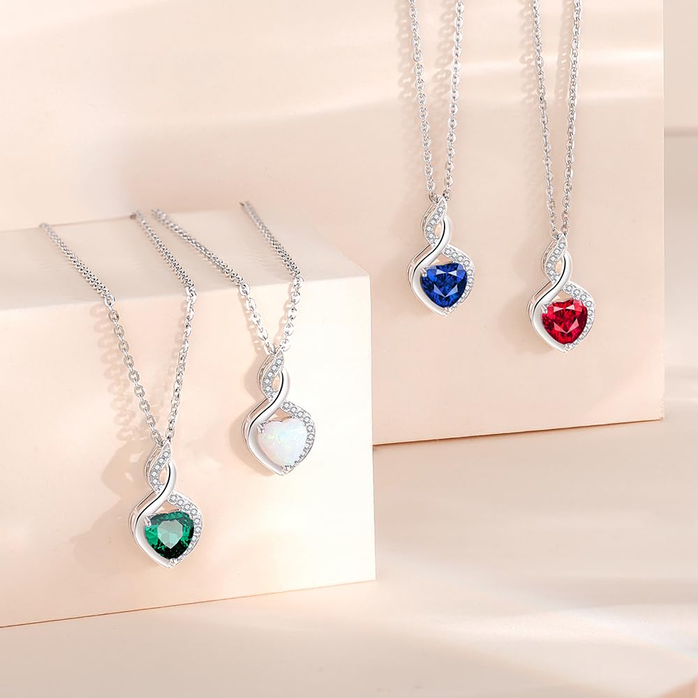 FANCIME Created Moonstone Necklace 14K Solid White Gold Heart Pendant with Diamond June Birthstone Necklace Jewelry Gifts for Mom Women