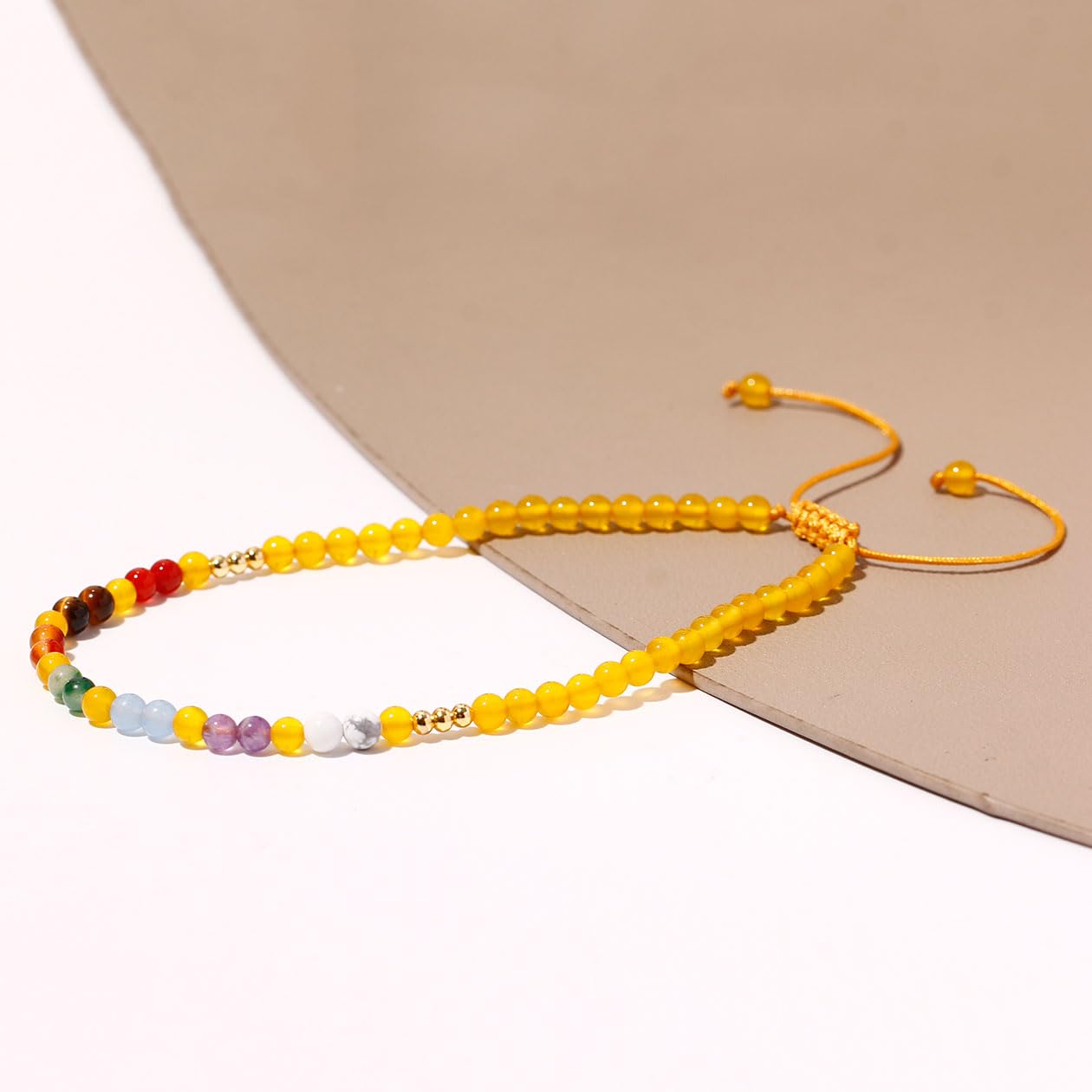 Wizock Reiki 7 Chakra Beaded Anklet Meditation Yoga Colorful Ankle Bracelets for Women Balance Beach Foot Jewelry Adjustable (Yellow Agate)