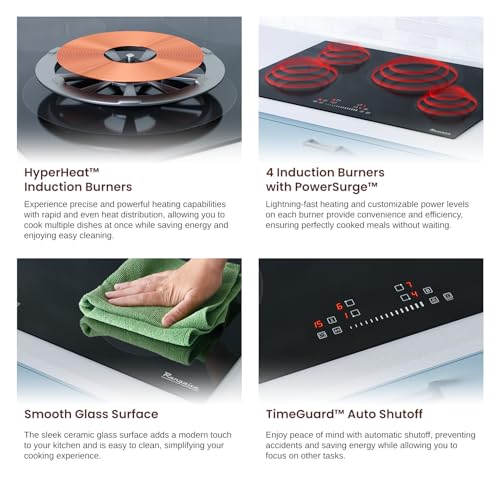 Rangaire RCI301S 30" Induction Cooktop, 8100W, 4 Burners, Built-in Stove Top, Booster & Timer, 9 Power Levels, Slide Touch Control, Child Safety Lock, 240V Hard Wire, Ceramic Surface