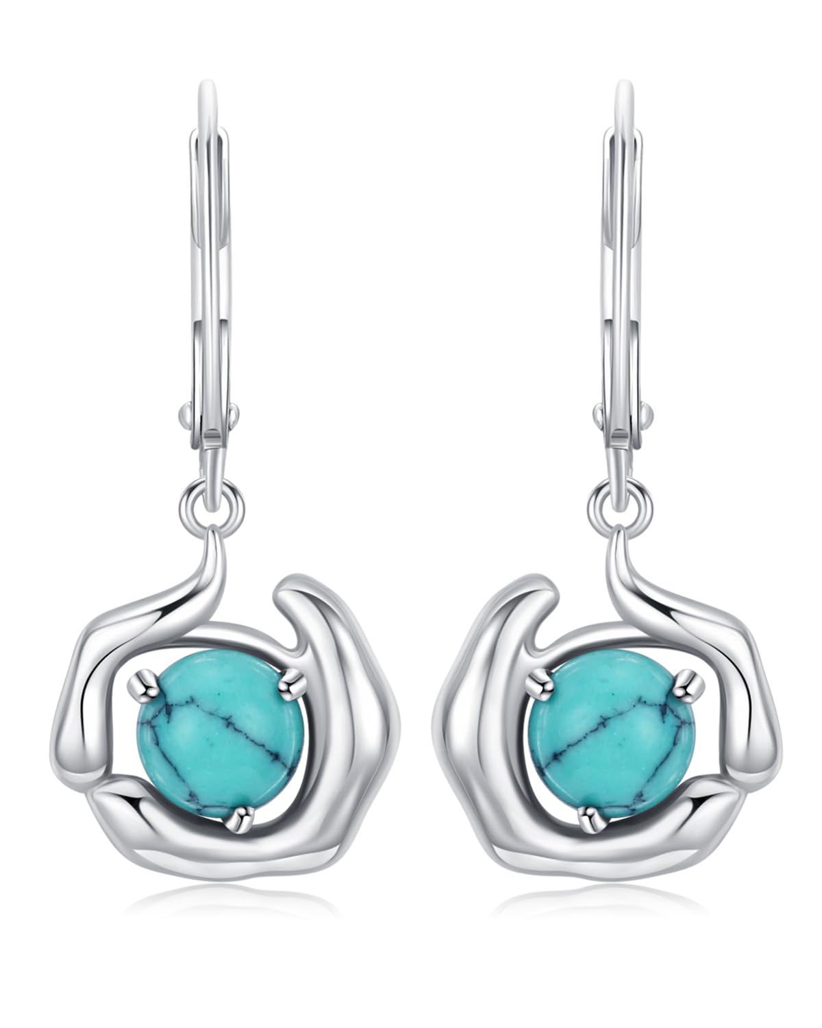 Turquoise Jewelry for Women-Genuine Turquoise Leverback Earring 925 Sterling Silver Dangle Drop Earrings Vintage Gifts for Valentine/Mother's Day/Christmas