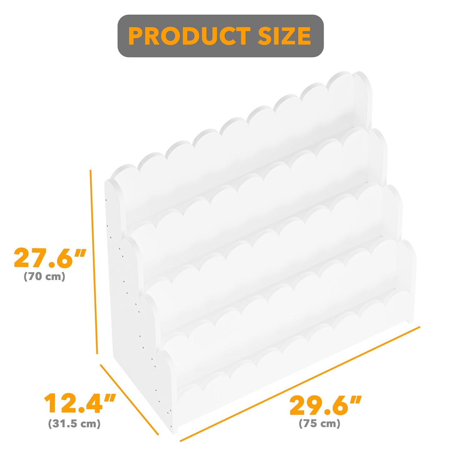 SpaceAid 4-Tier Scalloped Bookshelf, Montessori Bookcase for Toddlers, Wooden Book Shelf Organizer Display Furniture for Kids Rooms, Playroom, Nursery and Classroom, 29.6“ Wide, White