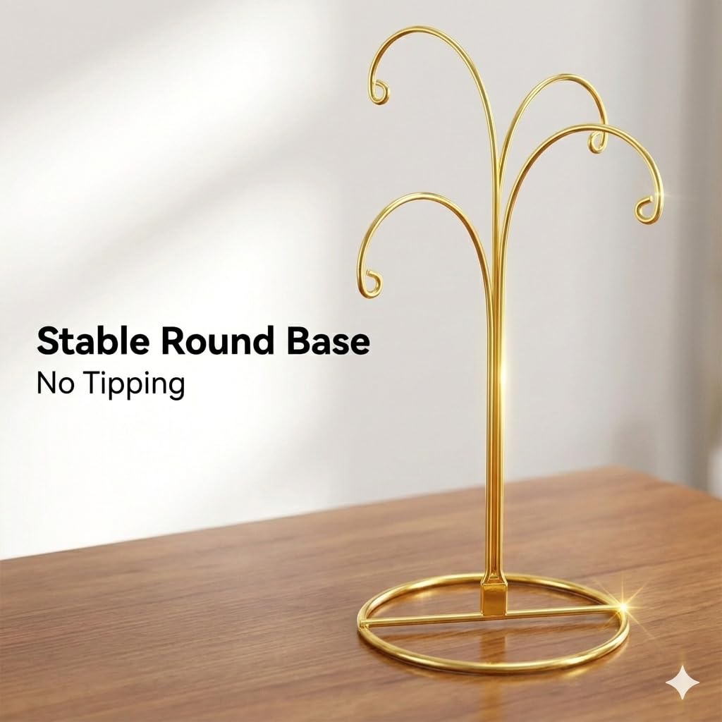 HOHIYA Ornament Display Stand 12 Inch 4-Arm Metal Holder for Christmas Ornaments Glass and Crystal Ball Decorations Art Craft Hanging Hanger Brass Gold 2 Pack