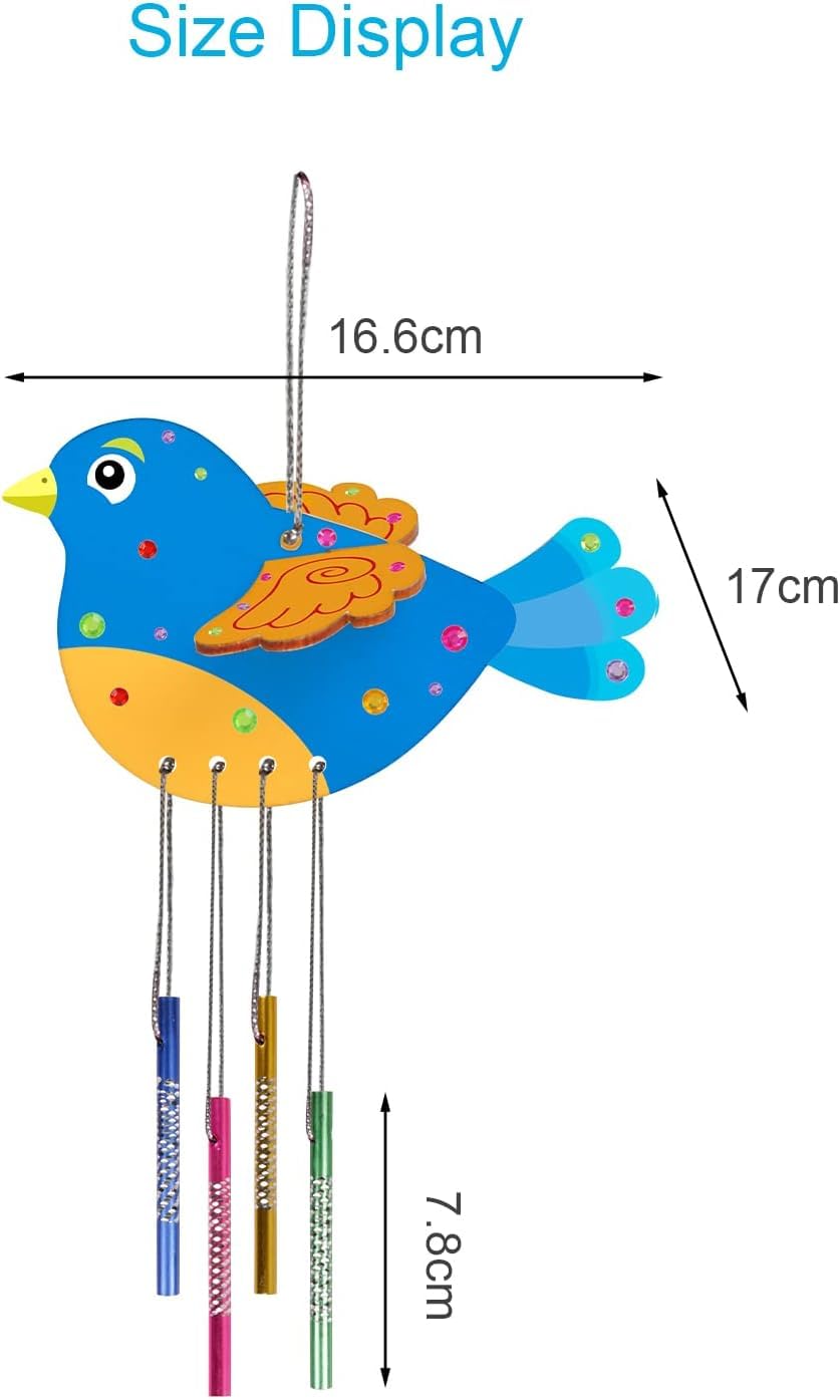 Fennoral 6 Pack 3D Bird Wind Chime Craft Kit for Kids Make You Own Birds Wind Chimes Ornament Wooden Arts and Crafts for Kids DIY to Paint Bird for Winter Spring Art Activity Birthday Decoration