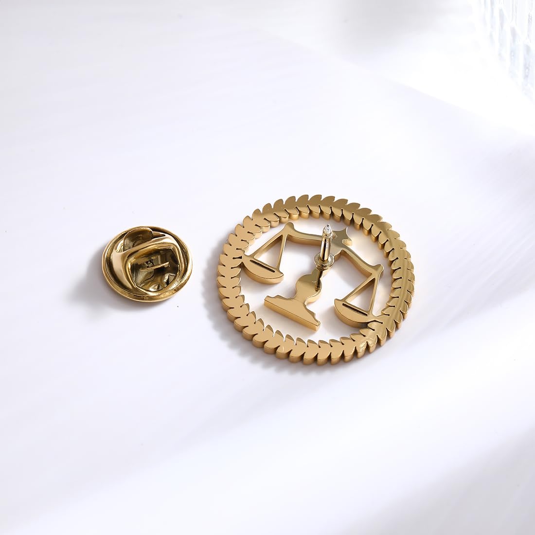 Metal Balance Badges Suit Brooch Libra Scales Brooches For Men (gold pin+tie clip)