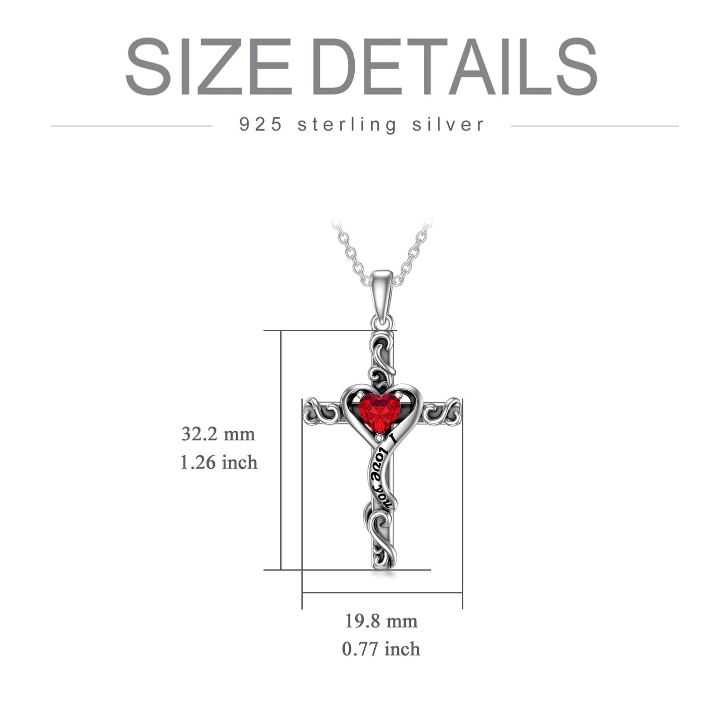 TOUPOP Garnet Cross Necklace for Women Sterling Silver January Birthstone Cross Pendant Necklace Heart Love Jewelry for Her Girlfriend Wife Mom Anniversary Birthday Mothers Day Gifts