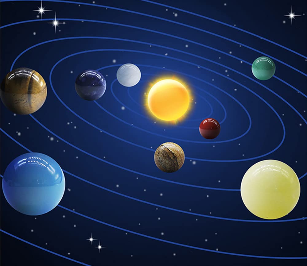 AITELEI Solar System Eight Planets Decorations Tumbled Chakra Reiki Healing Crystal Gemstones Ball Set Home Office Desk Decorations