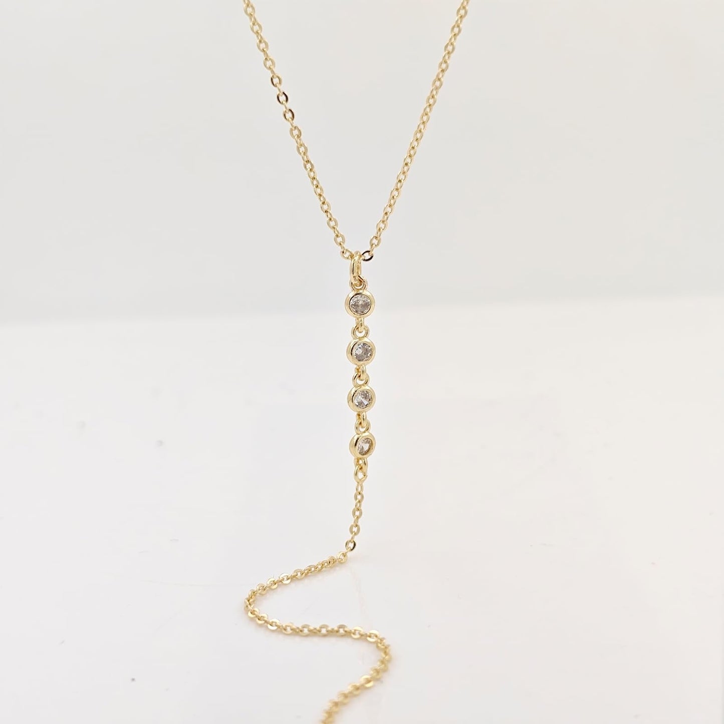 LULII Long Gold Necklace for Women Dainty 14k Gold Plated Drop Lariat Necklace Trendy Simple CZ Y-Shaped Body Chain Prom Statement Jewelry Gifts