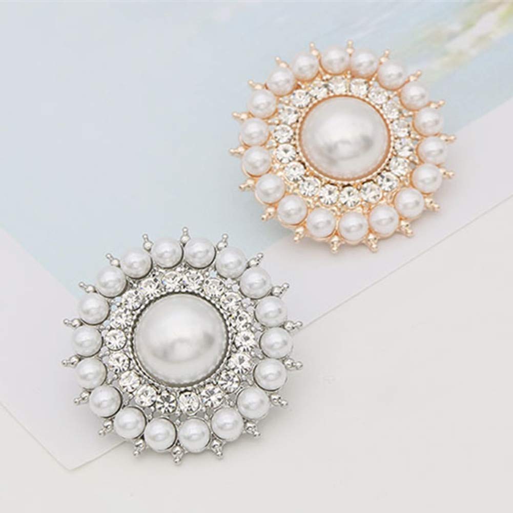 MLAVXCC 1 Pair Elegant Women's Round Pearls Rhinestones Shoe Clips Crystal Wedding Party Shoes Jewelry Decoration Charms (Gold)