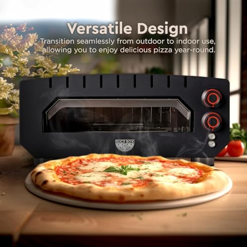 Fire Sense Slice Box Outdoor Electric Pizza Oven, Countertop Cooking, Heats Up to 750 Degrees, Digital Thermometer, Pizza Stone, and Pizza Peel Included, Perfect for Indoor and Outdoor Use - 64900