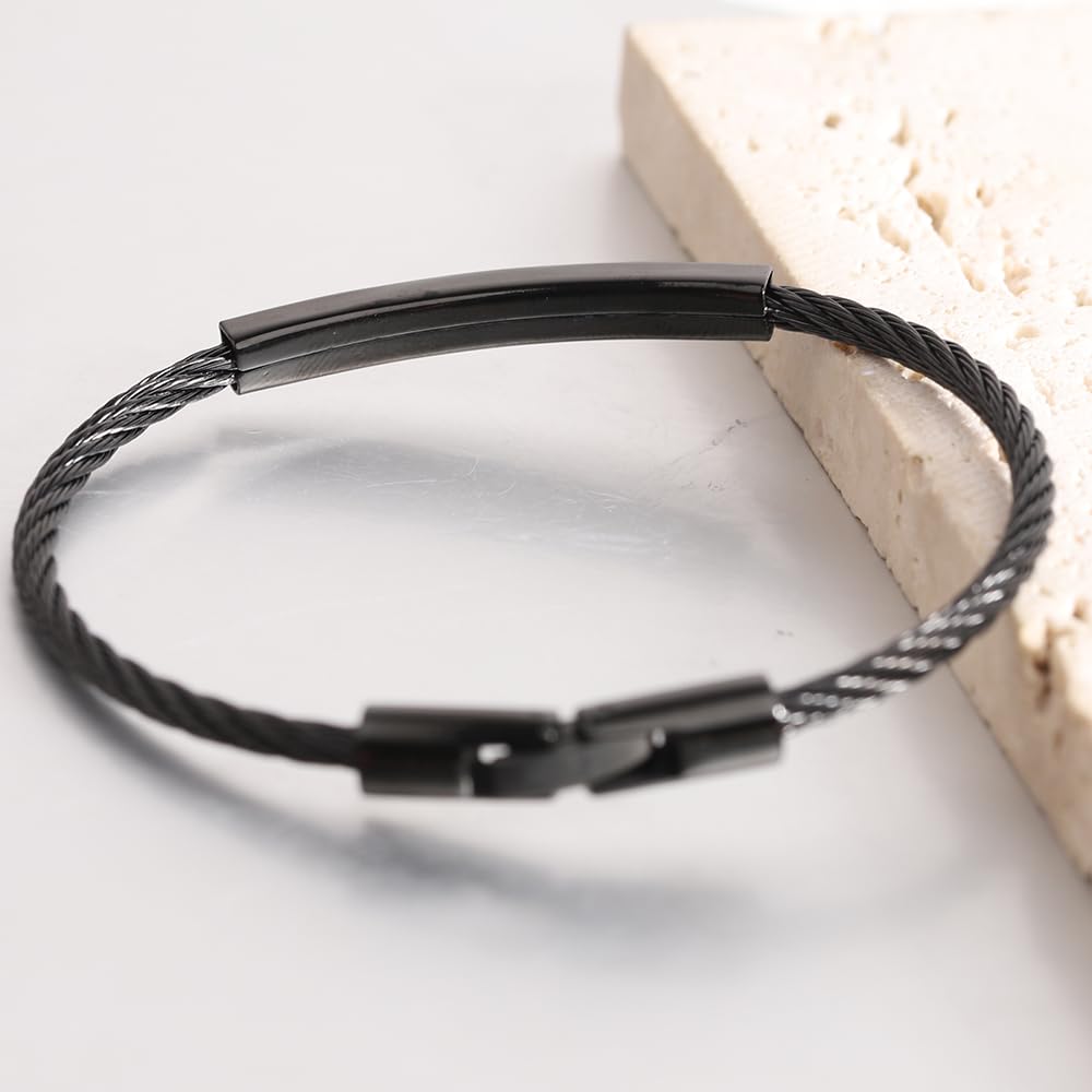 LXBQYSTO Cable Wire Twisted Cuff Bangle Bracelet For Women 14K Gold/rose/silver Stainless Steel Jewelry for Women Gift (Close-Black)