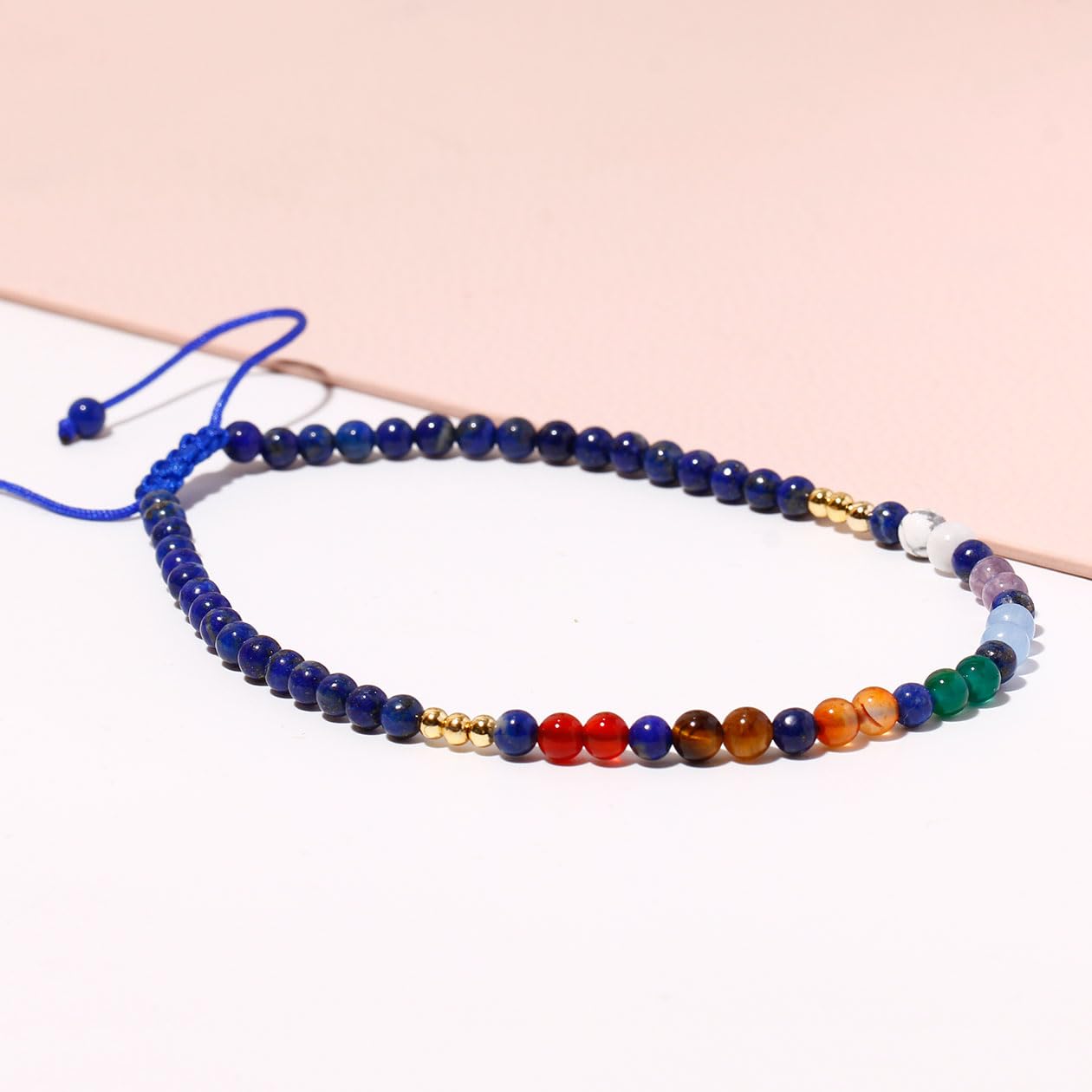 Wizock Reiki 7 Chakra Beaded Anklet Meditation Yoga Colorful Ankle Bracelets for Women Balance Beach Foot Jewelry Adjustable (Lapis Lazuli)