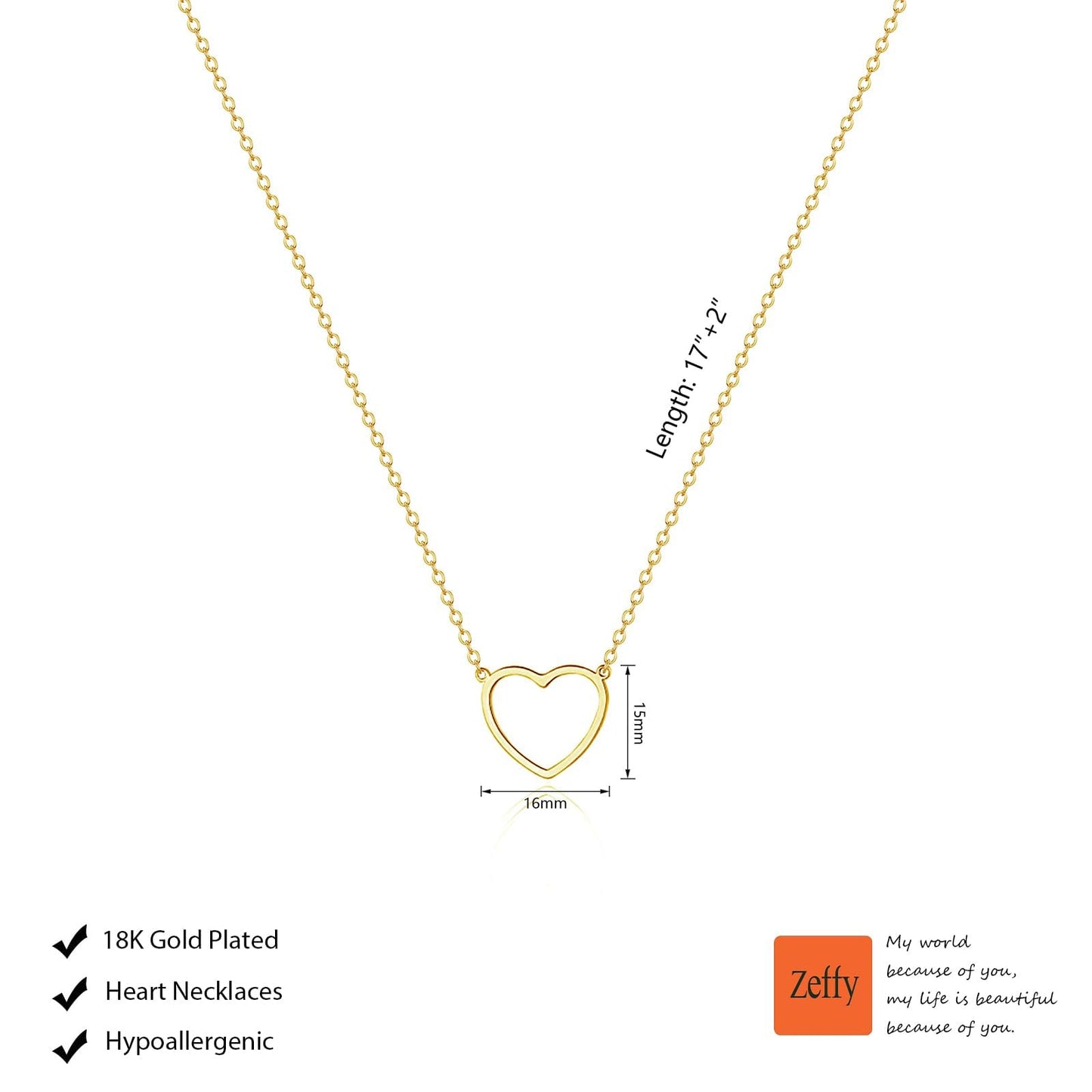 Zeffy Heart Necklace for Women 14k Gold Plated Cute Necklaces Trendy Open Heart Choker Necklaces Dainty Simple Gold Jewelry for Women Gifts