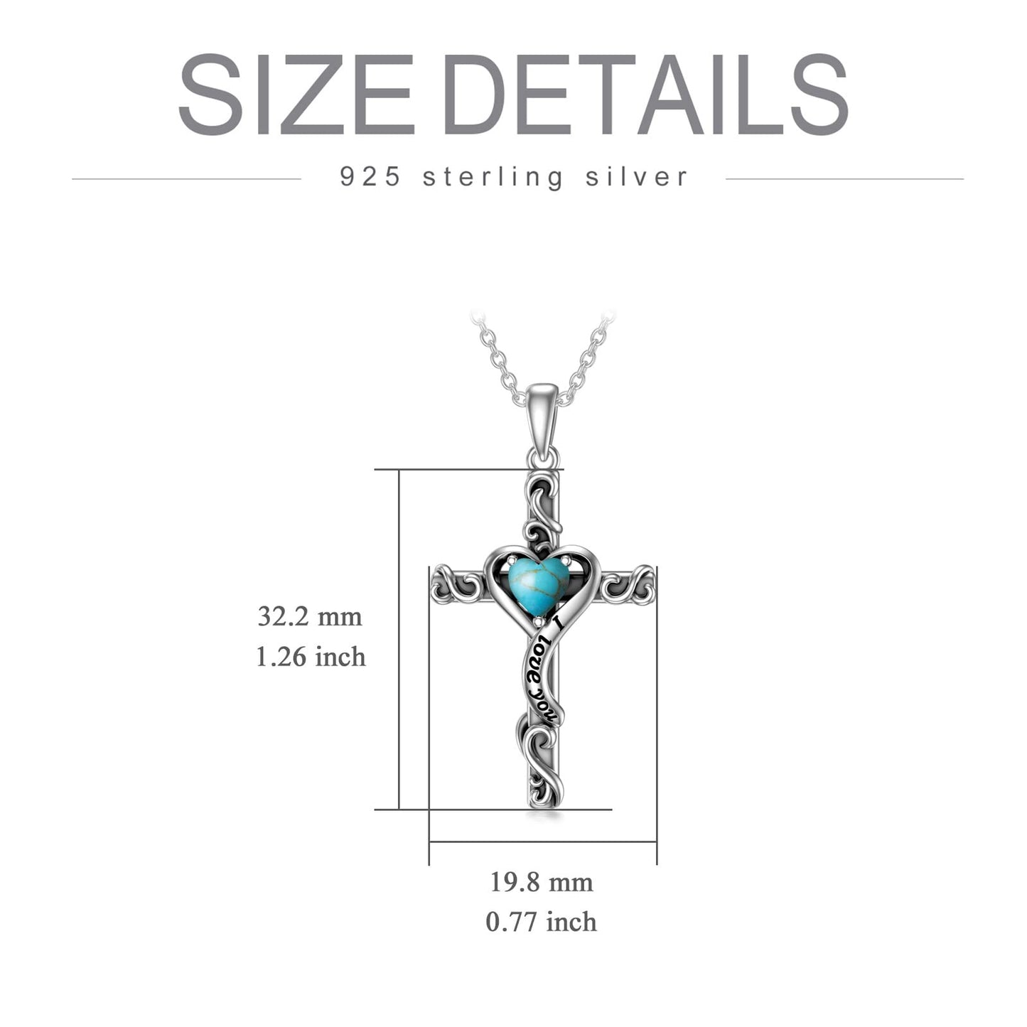 TOUPOP Turquoise Cross Necklace for Women Sterling Silver December Birthstone Cross Pendant Necklace Heart Love Jewelry for Her Girlfriend Wife Mom Anniversary Birthday Mothers Day Gifts