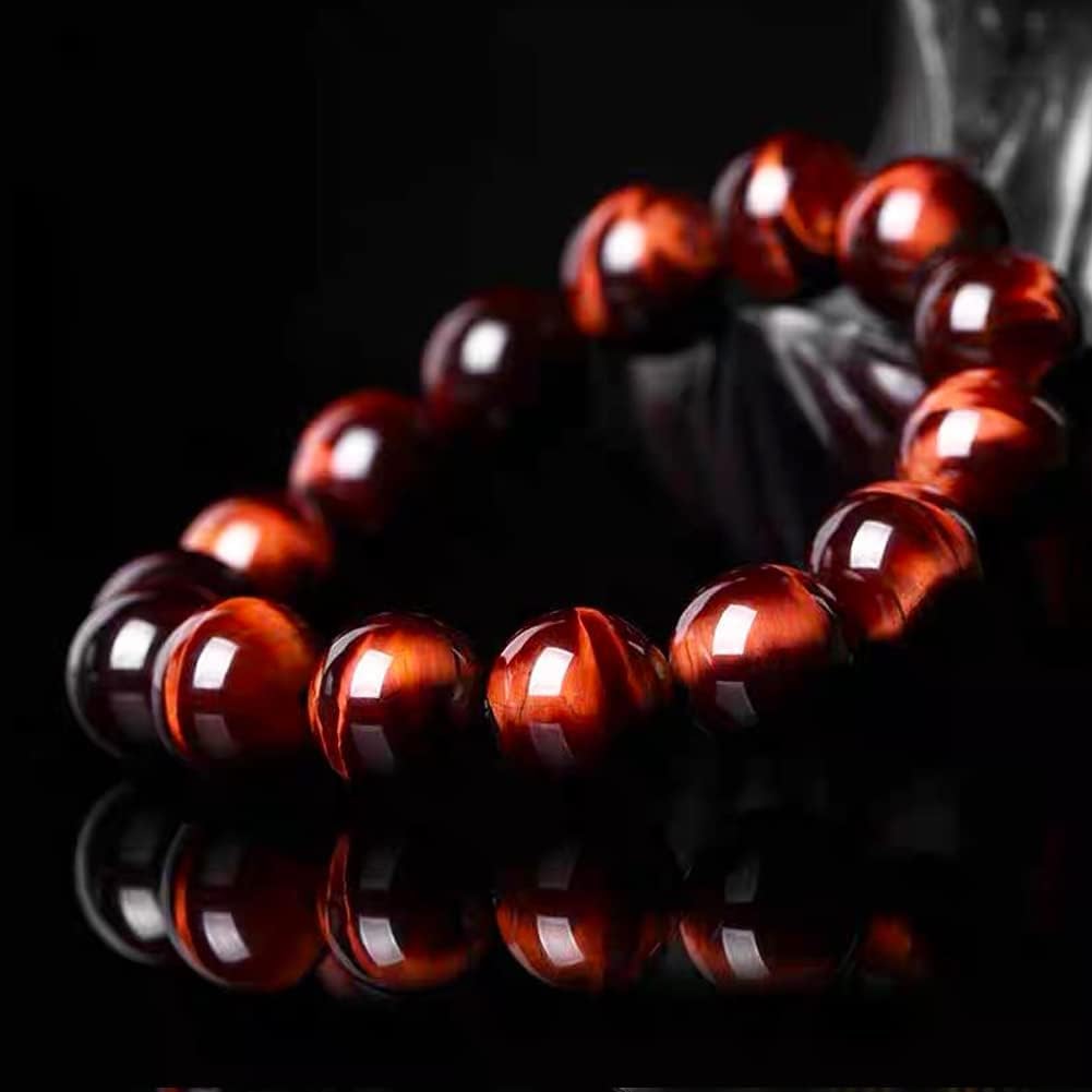 14MM Red Tigers Eye Bracelet for Men | Natural Healing Root Chakra Gemstones | Fits for 8.5" XLarge Strong Wrist | Bring Luck & Fortune | Anxiety Relief Spritual Gift for Friends Familys with Big Arm