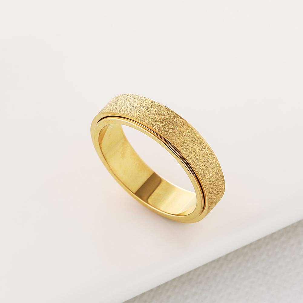OreilleStar Titanium Stainless Steel Anxiety Ring for Women Men Fidget Toys Adults Spinner Ring 6mm Wide Cool Mood Rings Band Rings Hand Polished Gold Size 7