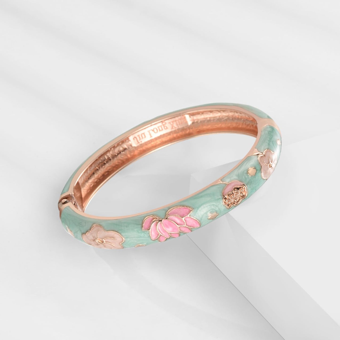 UJOY Cloisonne Bangles Gorgeous National Floral Panda Set Enameled Gold Plated Handcrafted Bracelets Jewelry Gifts 55C48 Light Green