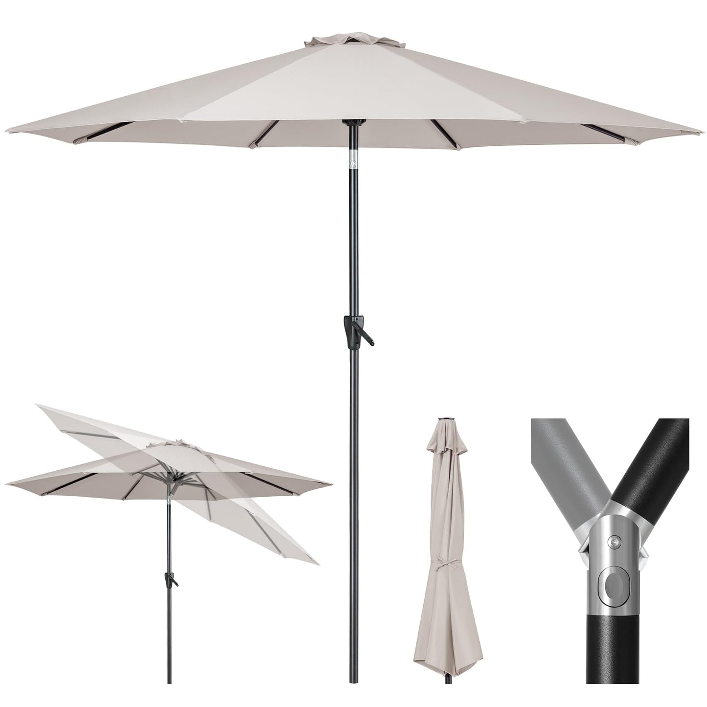 Tempera 9ft Patio Market Outdoor Table Umbrella with Push Button Tilt and Crank, Large Sun Umbrella with Sturdy Pole & Fade Resistant Canopy, Easy to Set, Beige