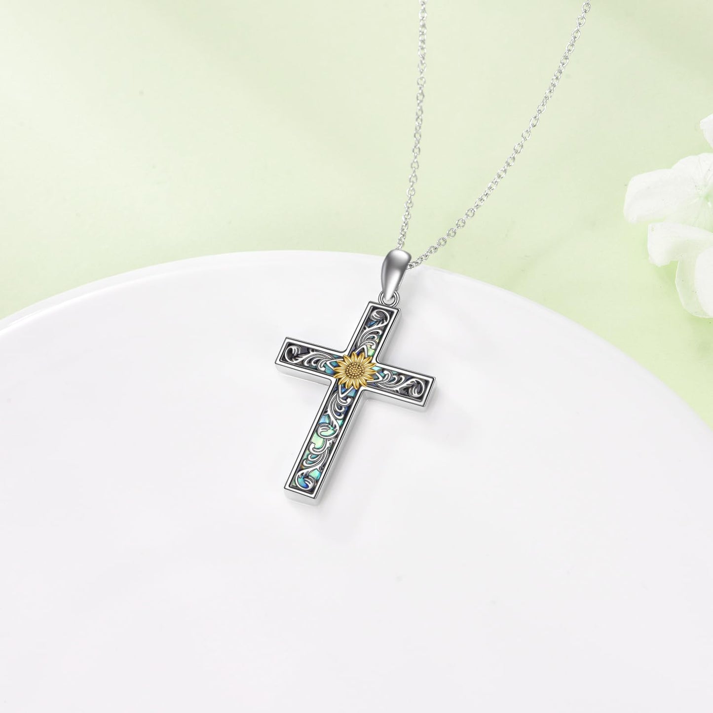 YAFEINI Cross Necklace for Women Sterling Silver Dainty Sunshine Pendant for Women Mom Sunflower Gifts for Women