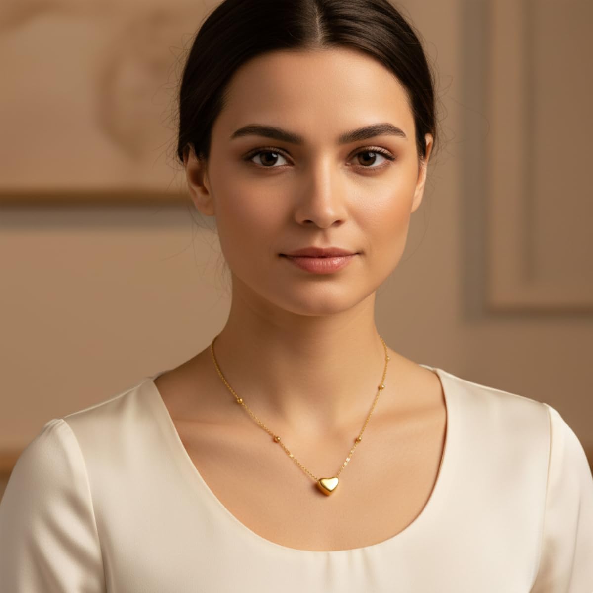 18k Gold Plated Heart Necklace for Women, Adjustable 18-20 Inch Love Heart Pendant Choker, Elegant Gift for Valentine's Day, Anniversary, Birthday for Her, Girlfriend, Wife (Nature-Inspired Organic)
