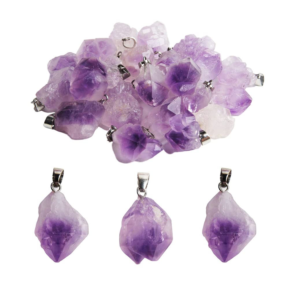 Opexicos 25Pcs Irregular Amethyst Rock Stone Pendants Healing Crystal Chakra Gemstone Charms for Making Accessories