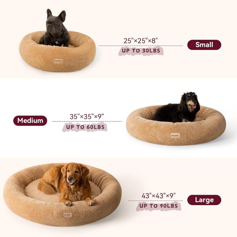 Cooling Calming Donut Dog Bed for Large Dogs – Orthopedic Memory Foam Round Dog Bed for Anxiety Relief & Senior Joint Support, Waterproof Liner, Washable Removable Cover & Non-Slip Bottom